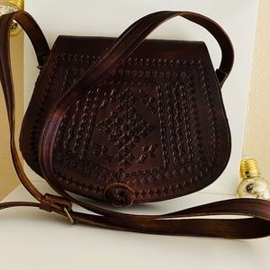 Boho Style Leather Purse Vintage Style Satchel Hand Tooled